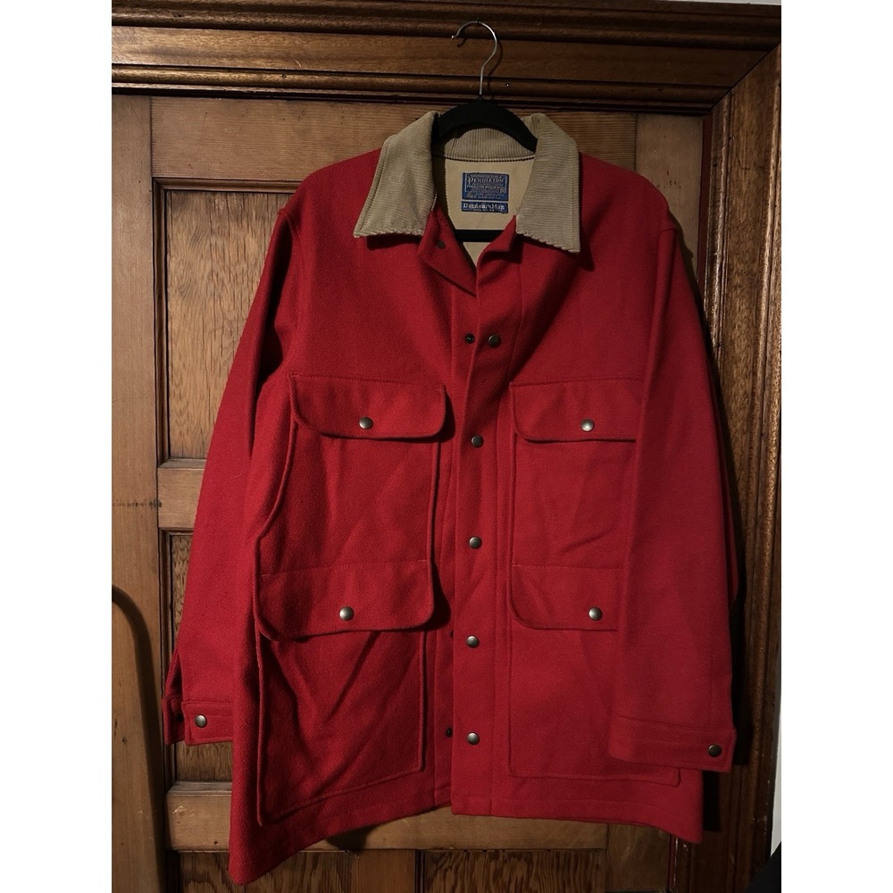 Pendleton Outdoorsman Vintage Red Mackinaw Wool Thinsulate Chore Coat Size M 46"